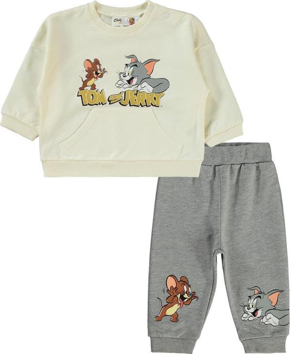 Tom and Jerry Erkek Bebek Takım 6-18 Ay Ekru-Gri - Image 1
