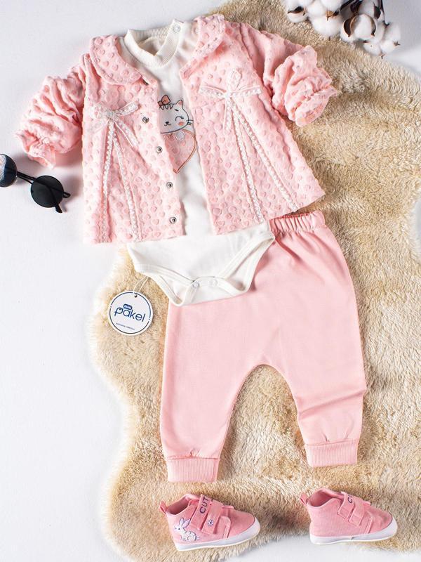 Pakel Kız Bebek 3'lü Takım 0-6 Ay Açık Pembe - Image 1