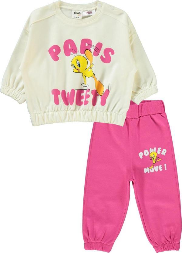 Tweety Kız Bebek Takım 6-18 Ay Ekru-Koyu Pembe - Image 1