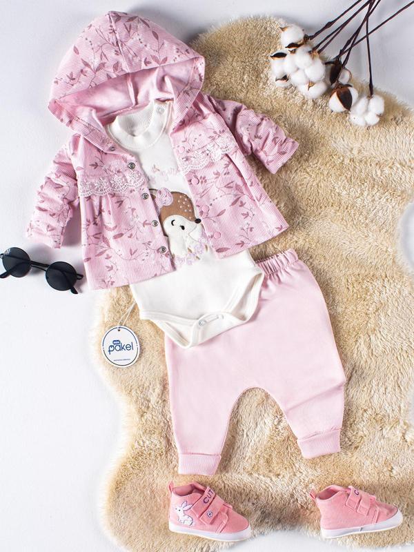 Pakel Kız Bebek 3'lü Takım 0-6 Ay Pembe - Image 1