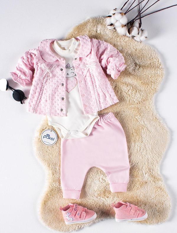 Pakel Kız Bebek 3'lü Takım 0-6 Ay Pembe - Image 1