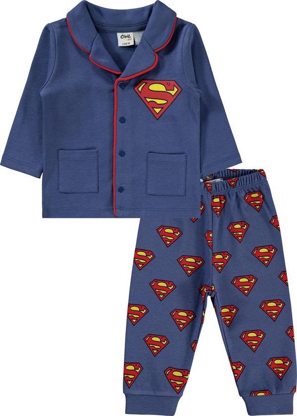 Süperman Erkek Bebek Pijama Takımı 6-18 Ay İndigo - Image 1