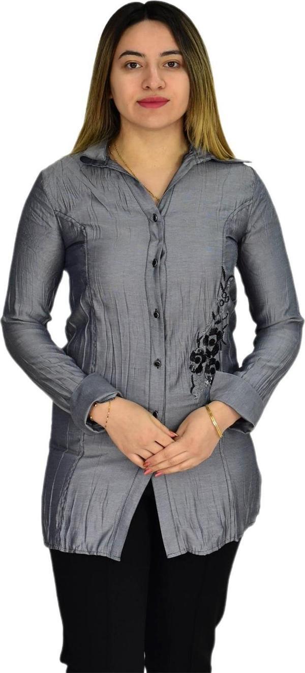 Kadın Gri Nakışlı Tunik AKR-1323 - Image 1