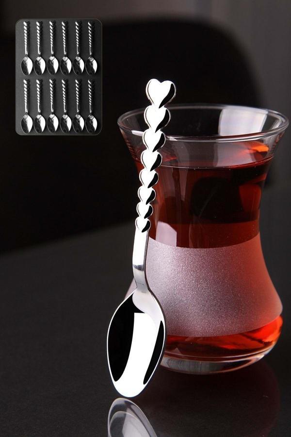 Kalpli Paslanmaz Çelik Çay Kaşığı Seti 12 Adet - Image 1