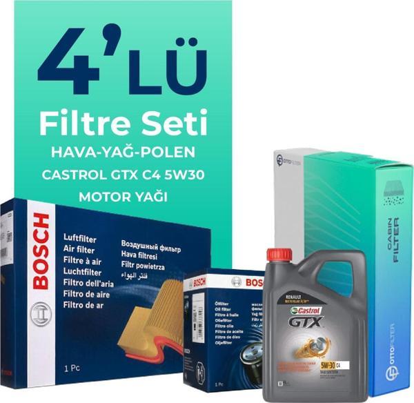 BOSCH Dacia Sandero 1.0 Turbo Filtre Bakım Seti Castrol Motor Yağlı (2021-2025) 4 Lü - Image 1