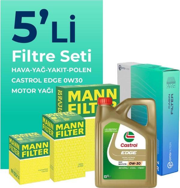 Mann Audi Q5 40 TDi Filtre Bakım Seti Castrol Motor Yağlı (2021-2024) 5 Li - Image 1