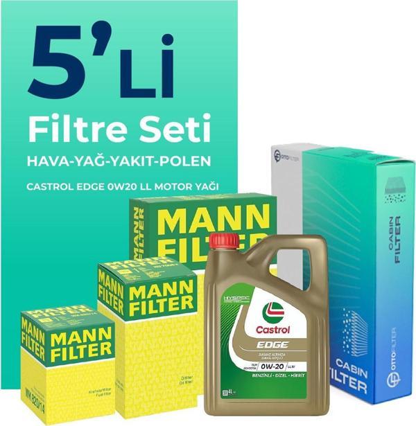 MANN Fiat Egea 1.3 Dizel Filtre Bakım Seti Castrol Motor Yağlı (2019-2023) 5 Li - Image 1