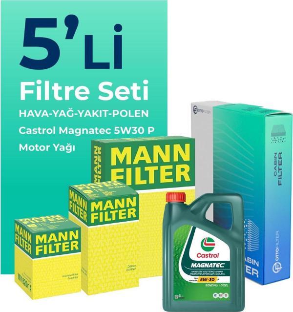 MANN Toyota Proace 1.5 Dizel Filtre Bakım Seti Castrol Motor Yağlı (2018-2025) 5 Li - Image 1