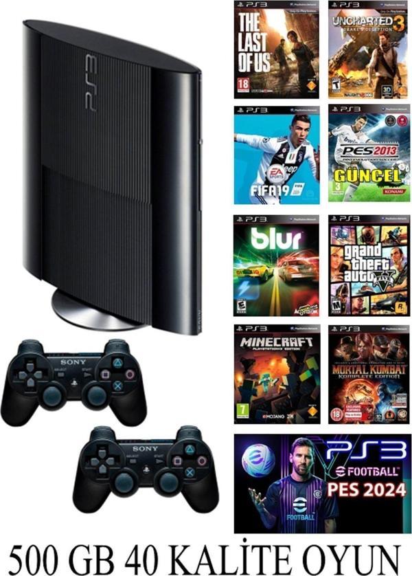 Sony Sony Playstation 3 Süper Slim 500 Gb ( Yenilenmiş ) 2 Kablosuz Kol 40 Dijital Oyun Garantili Ürün - Image 1