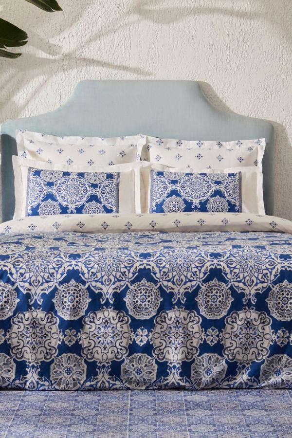 Karaca Home Leodinas %100 Pamuk Çift Kişilik Nevresim Takımı Mavi - Image 1