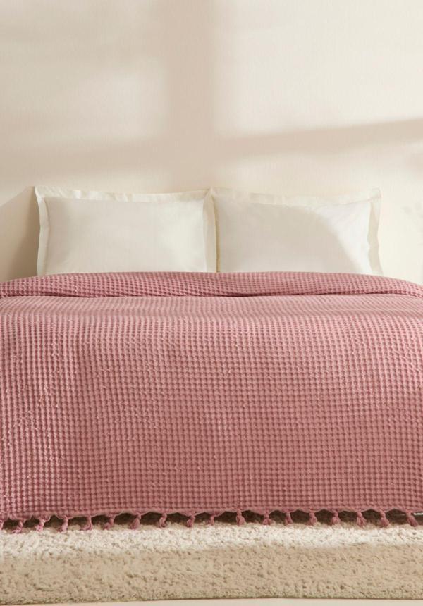 Karaca Home Mady %100 Cotton Waffle Çift Kişilik Tek Pike Pembe - Image 1