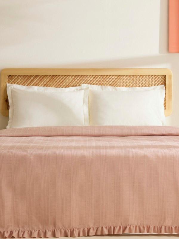 Karaca Home Maye %100 Pamuk Fırfırlı Çift kişilik Tek Pike Somon  - Image 1