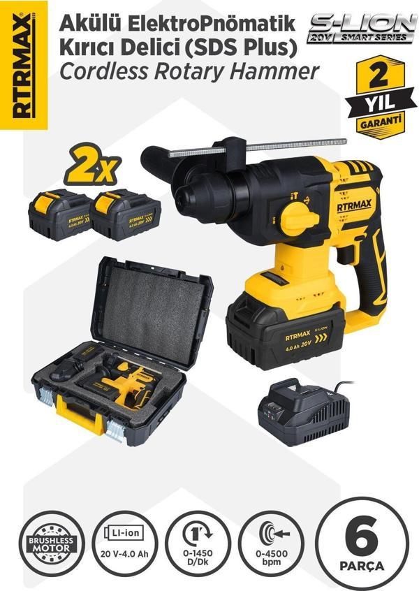 RTS5040 Şarjlı Sds Plus Kırıcı ve Delici Kömürsüz 1.8Jul 26mm 2x4 Ah 20V Çift Akü S-Lion - Akü Dahil - Image 1