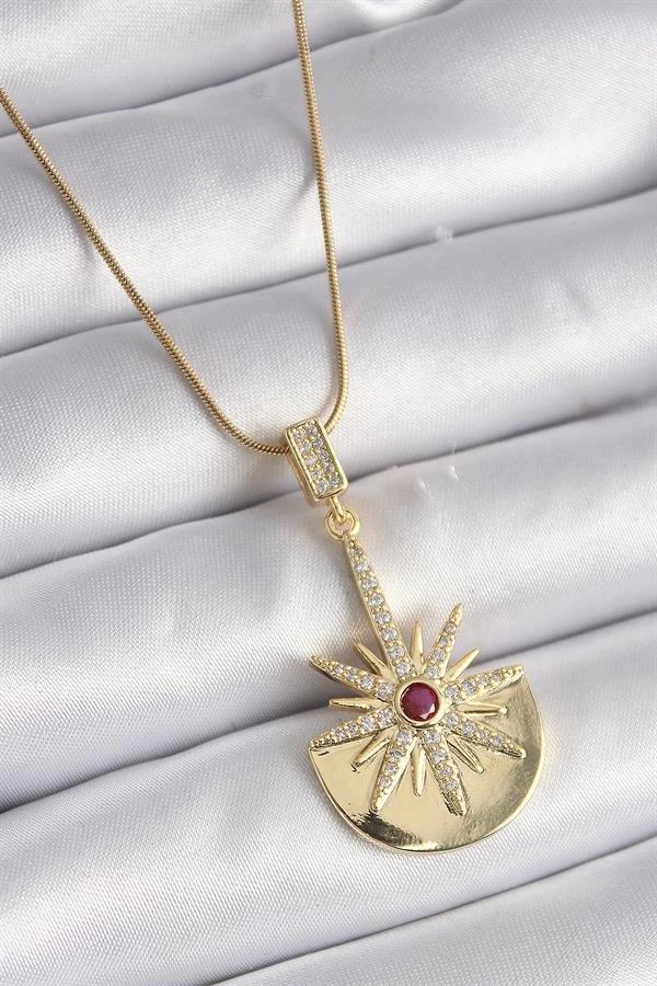 316L Çelik Gold Renk Zirkon Taşlı Yıldız Model Kadın Kolye - Image 1