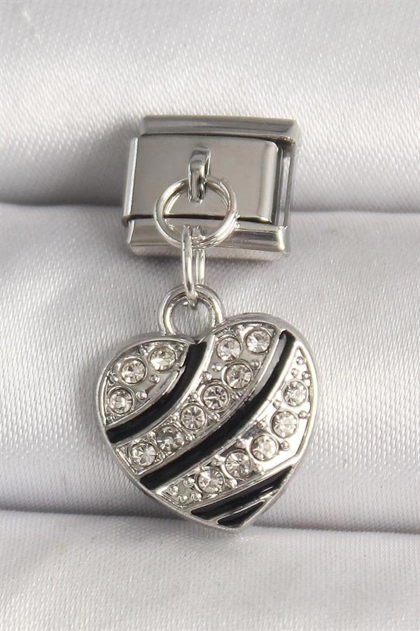 316L Çelik Gümüş Renk Zirkon Taşlı Kalp Model Nomination Charm - Image 1