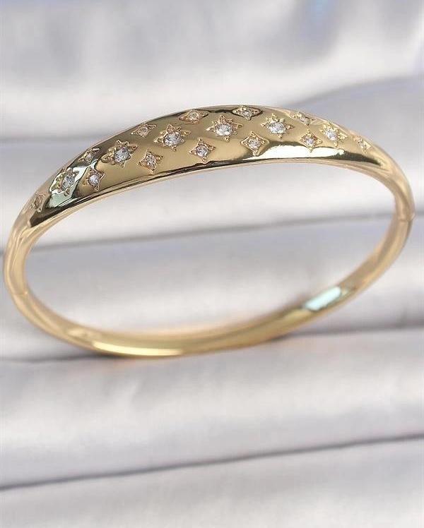 Pirinç Gold Renk Zirkon Taşlı Yıldız İşlemeli Kadın Kelepçe - Image 1