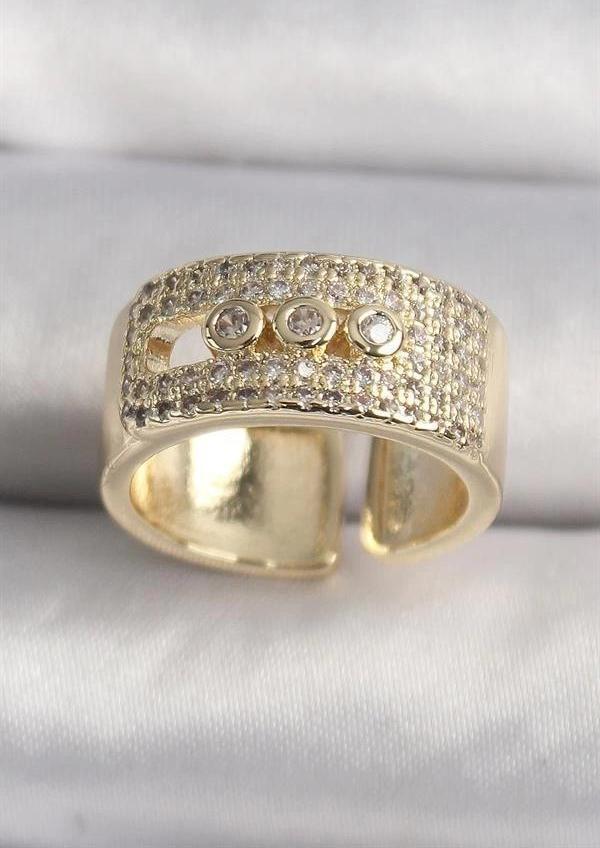 Pirinç Gold Renk Zirkon Taşlı Messika Model Ayarlanabilir Kadın Yüzük - Image 1