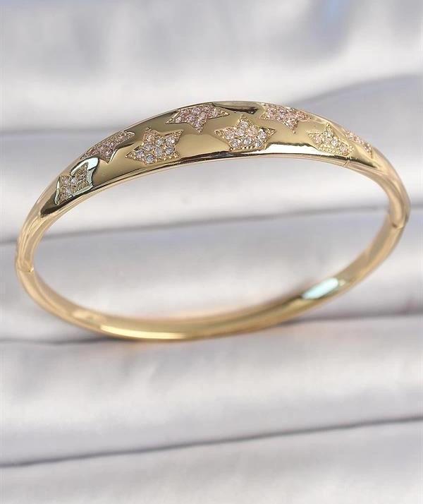 Pirinç Gold Renk Zirkon Taşlı Yıldız İşlemeli Kadın Kelepçe - Image 1