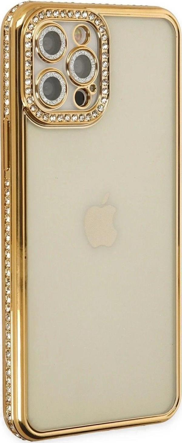 iPhone 12 Pro Kılıf Joke Taşlı Silikon - Gold - Image 1