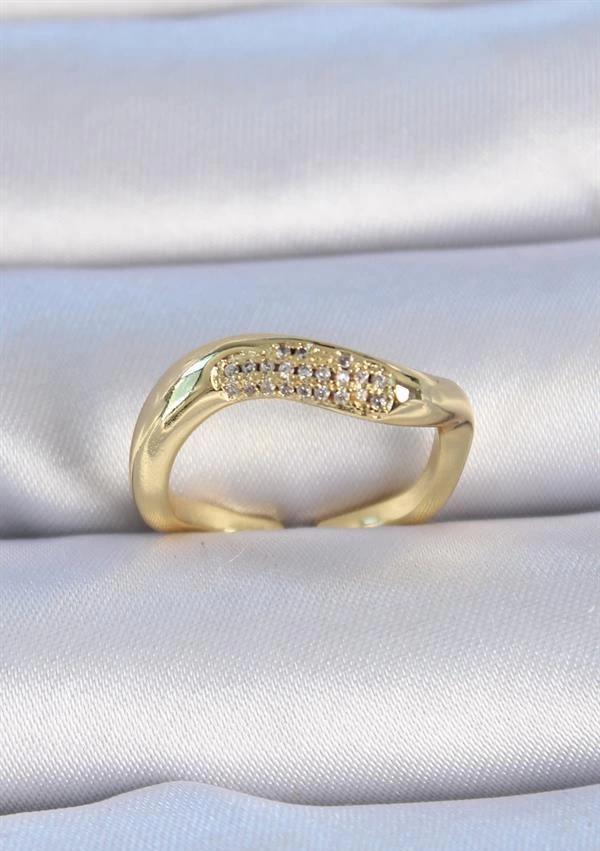Pirinç Gold Renk Zirkon Taşlı Kadın Yüzük - Image 1