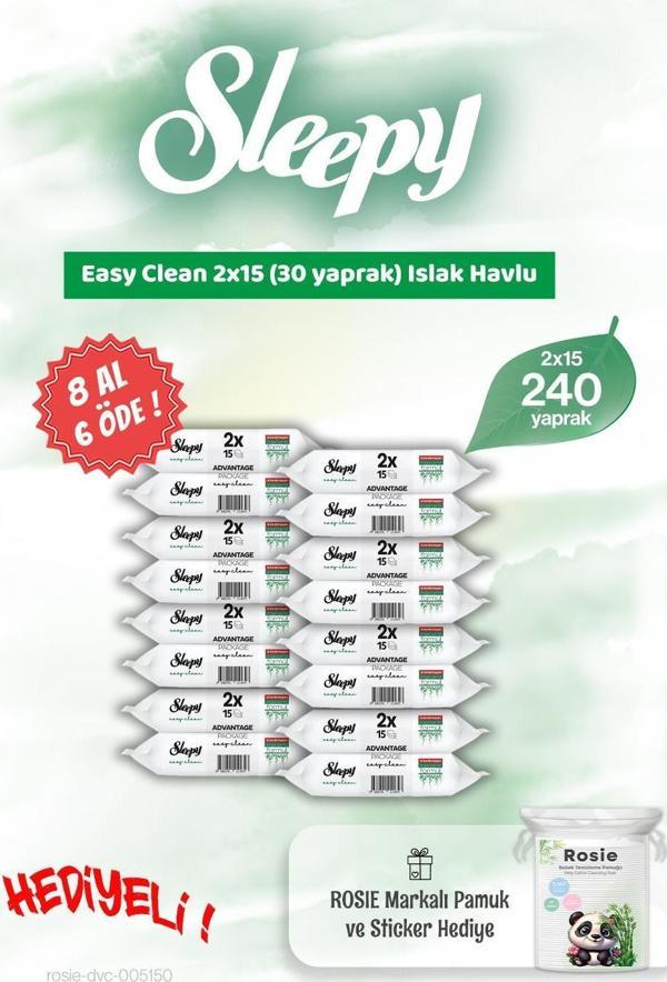 Sleepy 2x15 Easy Clean Islak Mendil 8 AL 6 ÖDE ve Rosie Hediye - Image 1