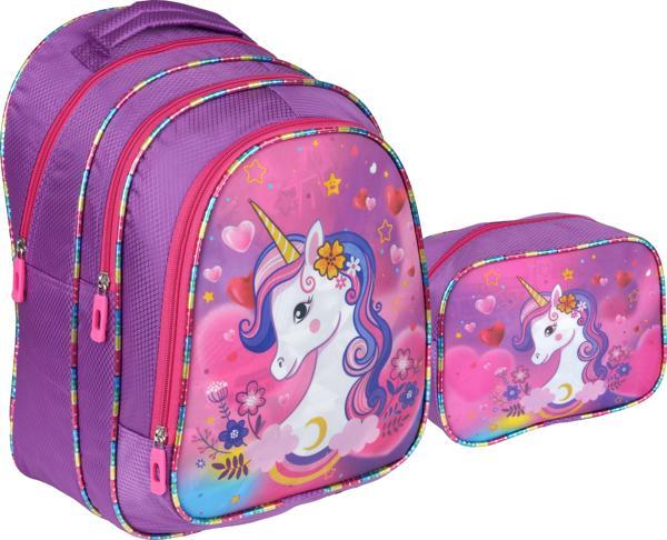 Relaxion Mor Unicorn Desenli İlkokul Çantası Beslenme Çantalı 1311-3 - Image 1