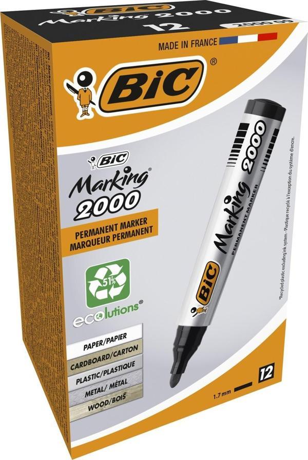 Bic Marker Siyah 2000 Yuvarlak Uçlu Permanent Markör 12'li Kutu - Image 1