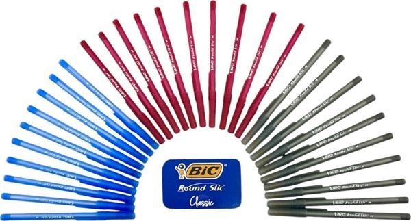 Sırımsı Bic Round Stic Tükenmez Kalem Karışık 3 Renk 30 Adet - Image 1