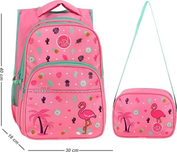 Waddell Pembe Flamingo Desenli İlkokul Çantası Beslenme Çantalı 6010 - Image 1