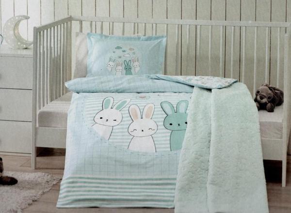 Özdilek Hello Rabbit Mavi Battaniyeli Bebek Nevresim Takımı 8108 - Image 1