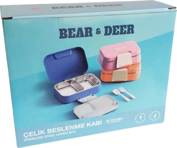 B&D Tek Katlı iki Bölmeli Çelik Mavi Beslenme Kabı  BES001 - Image 1