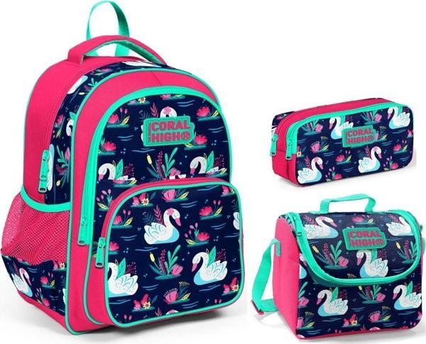 Coral High Lacivert Kuğular Desenli Beslenme Okul Çantası Kalemlik - Image 1