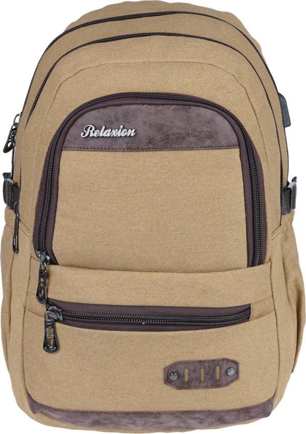 Relaxion Camel Kanvas Su Geçirmez Kumaş Okul Sırt Çantası 1650 - Image 1