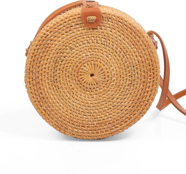 Daphne - Rattan El Yapımı Deri Askılı Hasır Omuz Çantası - Image 1
