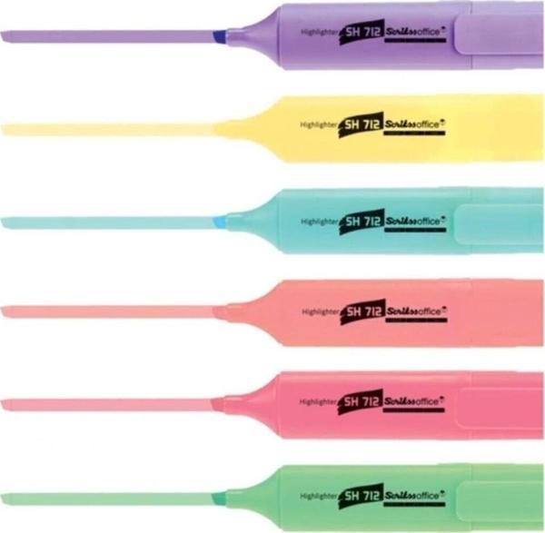 Scrikss Fosforlu Highlighter Pastel Renkler 6'lı Kalem Seti (SH712P) - Image 1