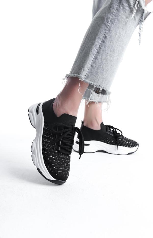 Kadın Rocco SiyahTriko Beyaz Tabanlı Taşlı Spor Ayakkabı & Sneaker - Image 1