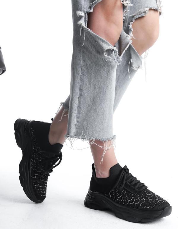 Kadın Rocco Siyah Triko Taşlı Spor Ayakkabı & Sneaker - Image 1