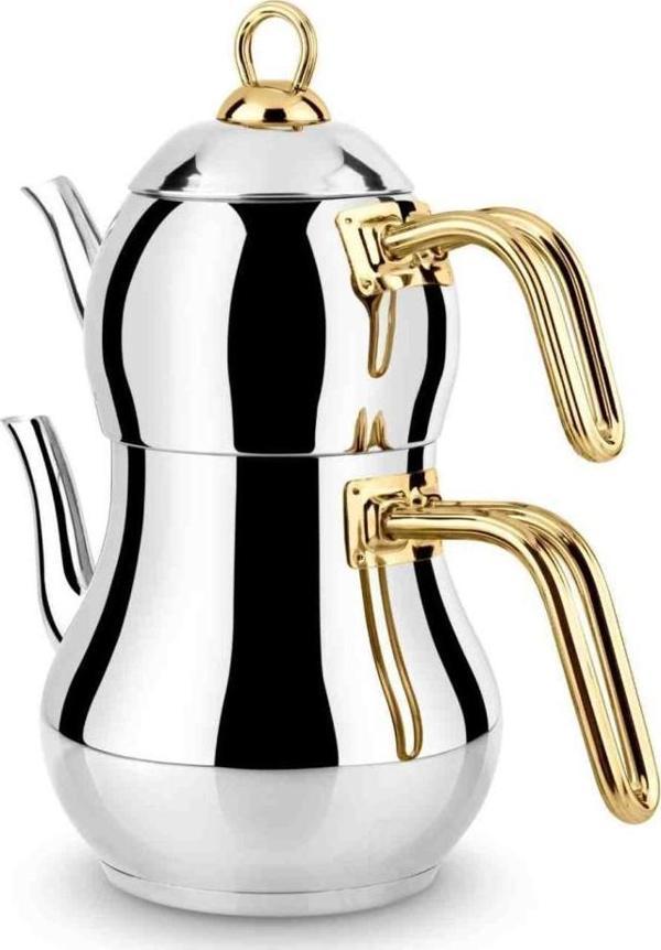 Yonca Lines Şahmeran Orta Boy 3 No Çelik Çaydanlık Altın Metal Sap - Image 1
