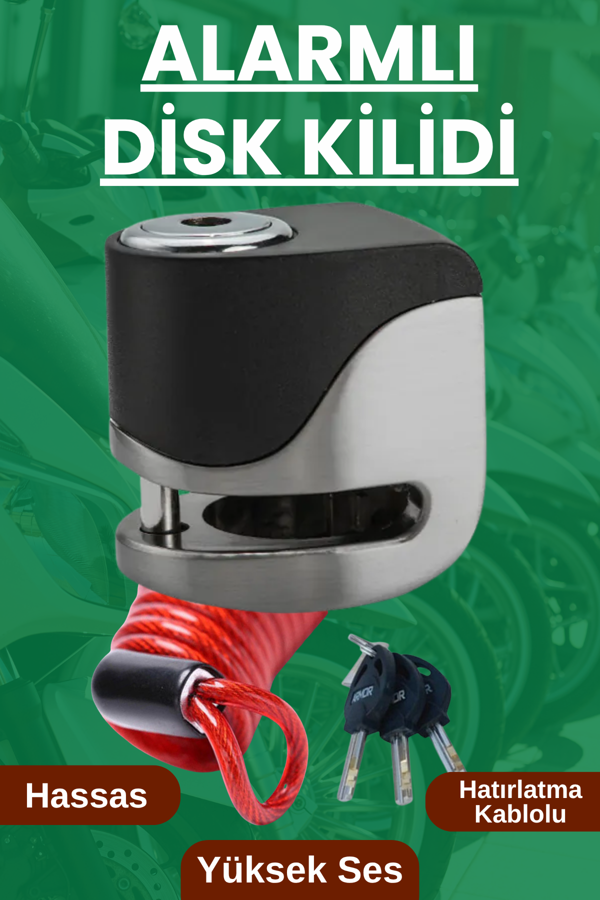 Armor 120 Desibel Alarmlı Scooter Motosiklet Alarmlı Çelik Disk Kilidi 5,5mm Vespa Uyumlu Yüksek Sesli Ve Hatırlatma Kablolu - Image 1