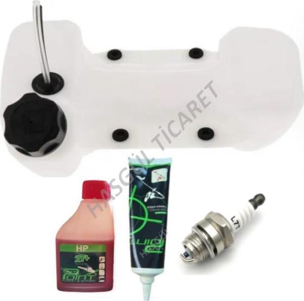 Hsgl Motorlu Tırpan 4 Delik Komple Yakıt Deposu 2T 100ml yağ 120gr gress buji set - Image 1
