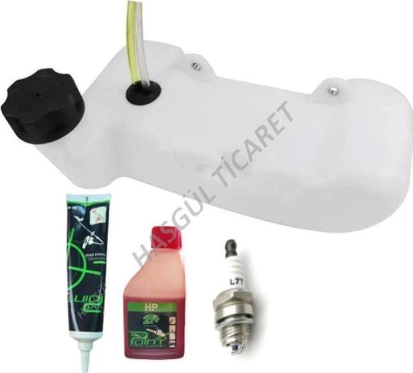 Hsgl Motorlu Tırpan 2 Delik Komple Yakıt Deposu 2T 100ml yağ 120gr gress buji set - Image 1