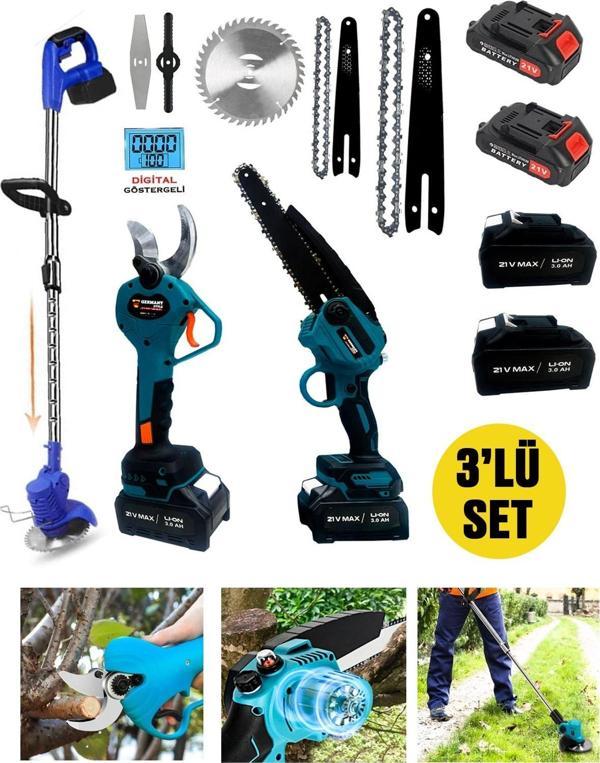Germany Style Pro 3-Lü Set 4 Akülü Kenar Kesme-Dal Budama Makası-Budama Testeresi Bahçe Set - Image 1