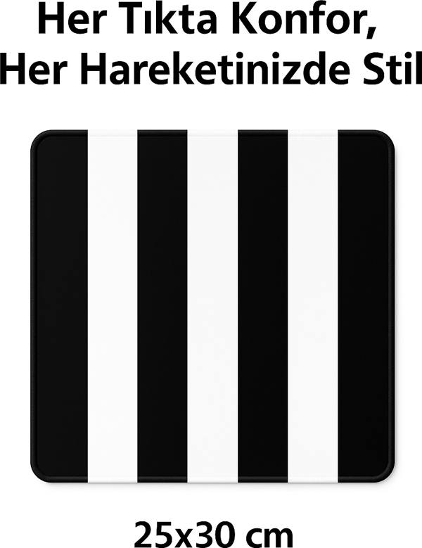 25×30 cm Siyah-Beyaz Çizgili Mouse Pad Kara Kartal Tutkunlarına Özel Beşiktaş Temalı - Image 1