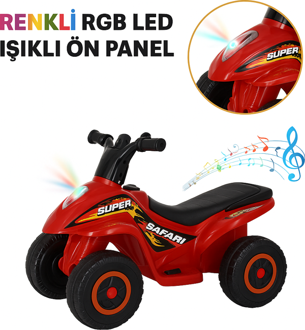 Renkli LED Işıklı Müzikli Akülü ATV Çocuk Motoru – Kırmızı - Image 1
