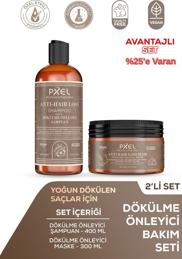 PXEL Dökülme Önleyici Şampuan – Maske 2’li Set | Zayıflayan İncelen ve Dökülen Saçlar |400 ML, 300 ML
 - Image 1