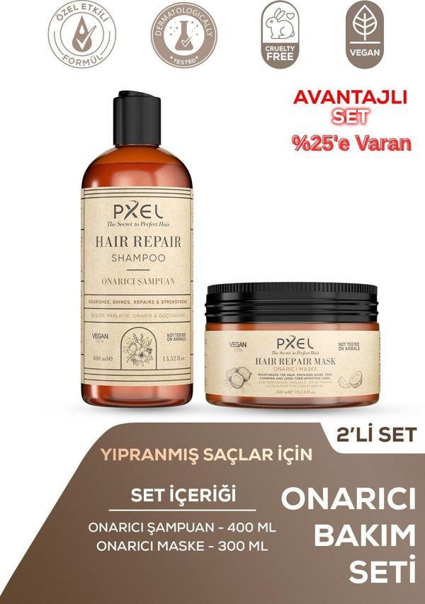 PXEL Onarıcı Şampuan – Maske 2’li Set | Yıpranmış ve Kuru Saçlar İçin Yoğun Bakım |400 ML, 300 ML - Image 1