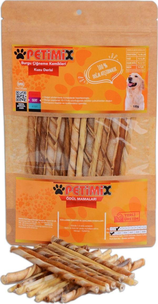 Petimix Burgu Kuzu Derisi 100G Çiğneme Kemikleri Köpek Ödülü - Image 1