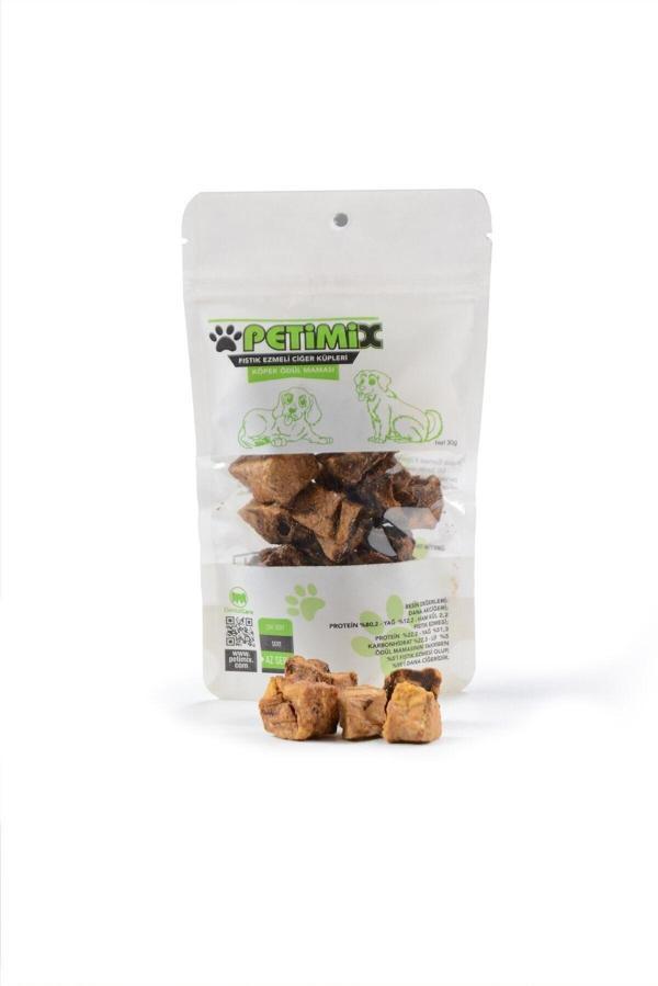 Petimix Fıstık Ezmeli Dana Ciğer Küpleri 30G Köpek Ödül Maması - Image 1
