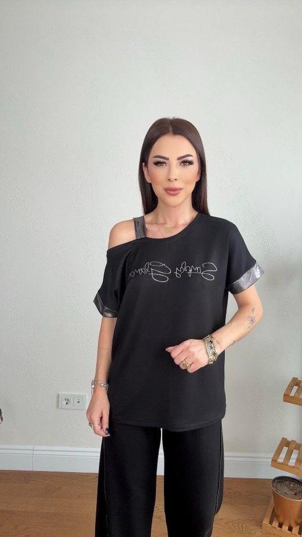 Kadın Kumaş Omuz Dekolteli Siyah Takım - Image 1