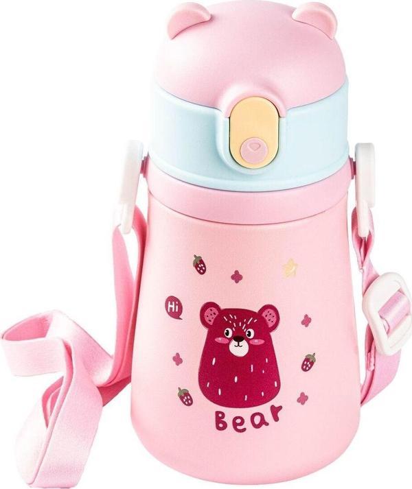 Tantitoni Askılı Paslanmaz Çelik Çocuk Termosu 480ml Pembe  - Image 1
